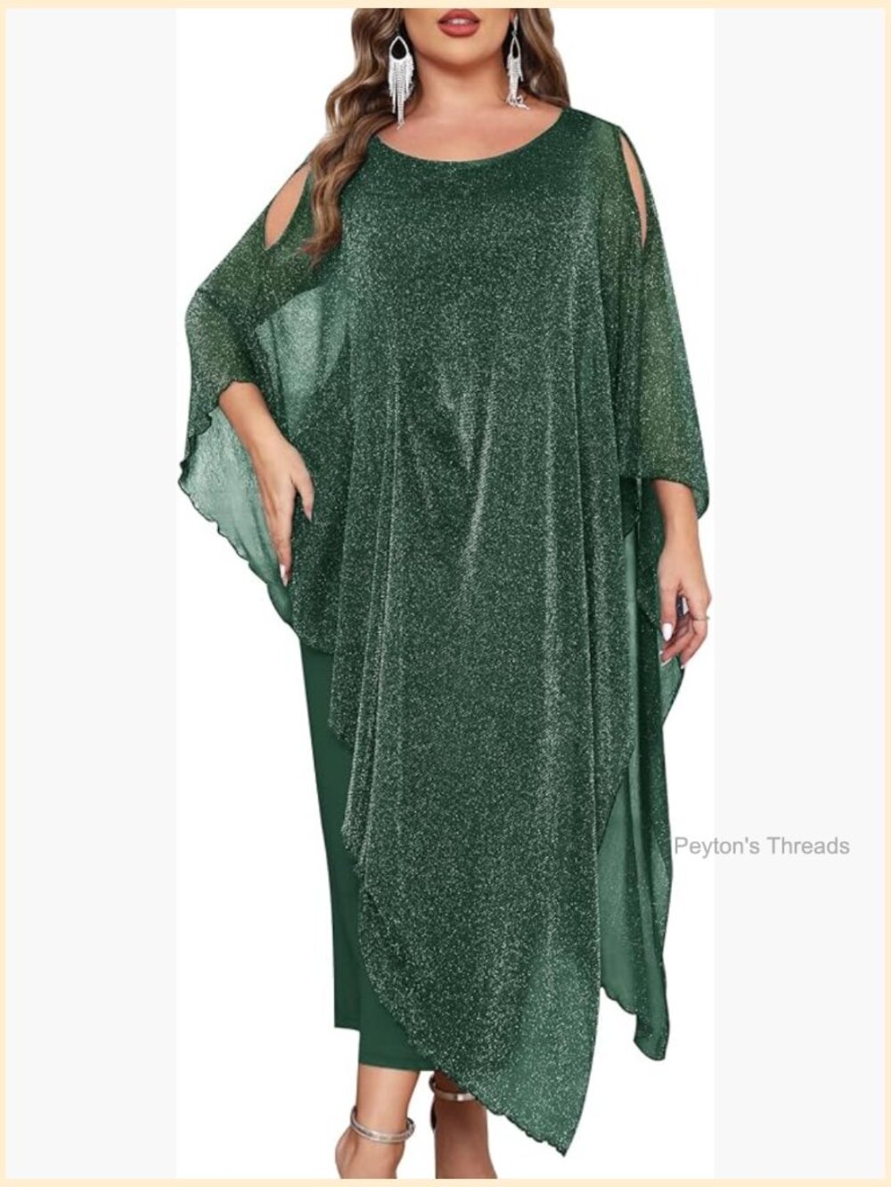 Plus Size Sparkly Formal Dress with Cape Overlay Maxi Wedding Guest Cocktail